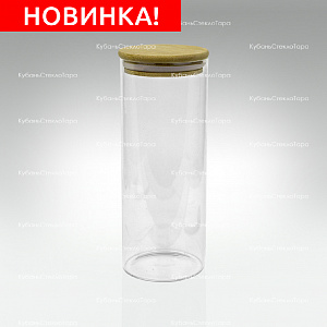 Банка 1 л стеклянная с бамбуковой крышкой оптом и по оптовым ценам в Ставрополе