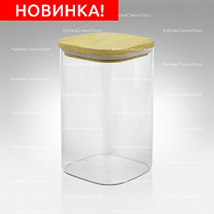 Банка 1,1 л стеклянная квадратная с бамбуковой крышкой оптом и по оптовым ценам в Ставрополе