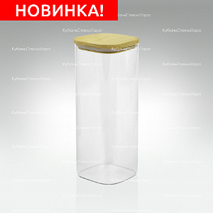 Банка 1,9 л стеклянная квадратная с бамбуковой крышкой оптом и по оптовым ценам в Ставрополе